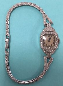 VINTAGE HAMILTON PLATINUM & DIAMOND WOMENS WATCH - VERY NICE!