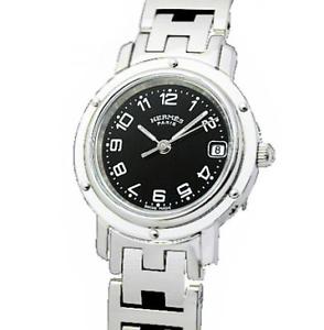 Pre-Owned HERMES Clipper All SS Black Dial Women's Quartz Wristwatch CL4.210,MR
