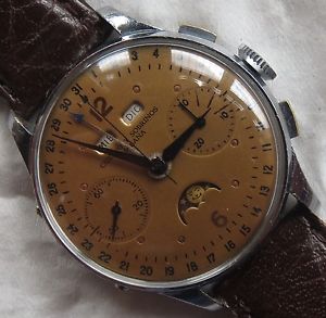 Cuervo y Sobrinos chronograph triple date & moon phase mens wristwatch
