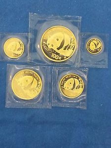 1987 Y SERIES CHINA 5 PIECE GOLD PANDA PROOF COIN SET 1.90 OUNCE