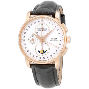 Mido Baroncelli Moonphase Silver Automaticl Leather Strap Men's Watch M86073M142