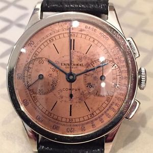 1940s Universal Geneve Compur Chronograph - Salmon Dial w/ Blue Inner Scale Mint