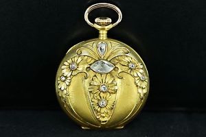 1890's Rare Ulysse Nardin Locle Rose Cut Diamond 18K Yellow Gold Pocket Watch 32