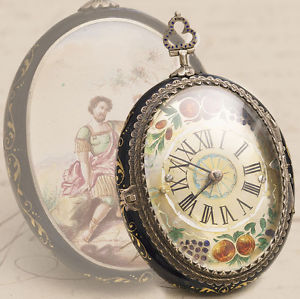 Antique OVAL RENAISSANCE STYLE Viennese SILVER & ENAMEL VERGE FUSEE Pocket Watch