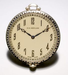 C.H. Meylan Platinum Diamond, Sapphire & Enamel Trim Pocket Watch Deco 1920s