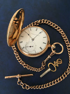 WALTHAM FULL HUNTER SIZE 1O  8CT GOLD 1865 With 9ct Albert Chain