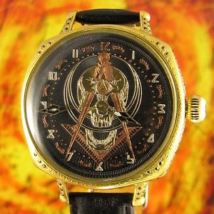 E.HOWARD "Masonic Scull" watch, engraved/gold plated case with gems,Vintage Movt