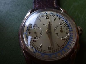 vintage solid gold 18ct chronograph  watch with valjoux 23 movement