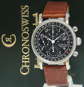 Chronoswiss Lunar Chronograph Steel Black Dial Automatic Watch Box/Papers CH7523