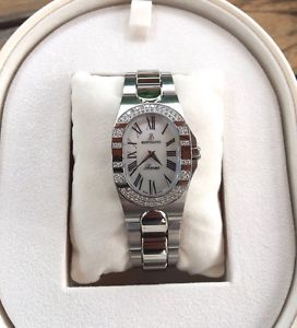 Womens Bertolucci Serena Stainless Steel 3/4 ct Diamond White MOP Roman Numerals