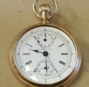 NATIONAL PARK BREVET 14K.SOLID GOLD CHRONOGRAPH COMPLICATED POCKET WATCH L@@K..