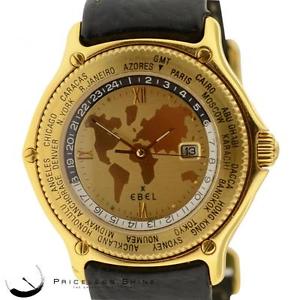 Ebel Voyager World Time  8124913 Solid 18K Yellow Gold Mens Automatic Watch 38mm