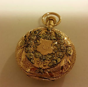 Antique ELGIN in 14K Solid Gold Multi-Color Lady Pocket Watch Mint Condition