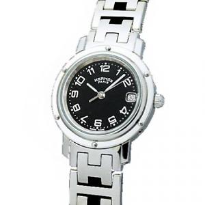 Pre-Owned HERMES Clipper All SS Black Dial Women's Quartz Wristwatch CL4.210,MR