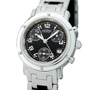 Pre-Owned HERMES Clipper Chrono All SS Black Dial Women's Wristwatch CL1.310,MR