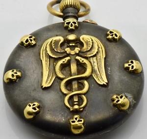 The most unusual antique Doctor's MEMENTO MORI SKULLS&CADUCEUS Skeleton watch