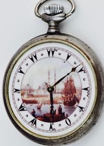 Rare Antique Cyma Watch Co pocket watch for Ottoman market. Fancy enamel dial