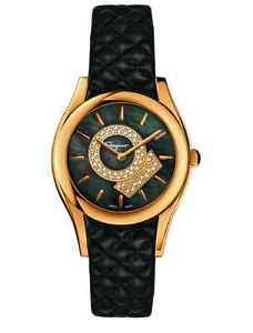 Ferragamo Women's FG4030014 LIRICA Diamond Gold IP Steel Black Leather Watch