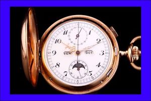 Antique Solid Gold Quarter Repeater, Chonograph, Calendar Pocket Watch. 1900