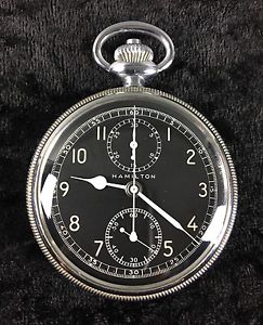 Exceptional WWII Hamilton Model 23 Navy Pilot Chronograph Pocket Watch w/ Box