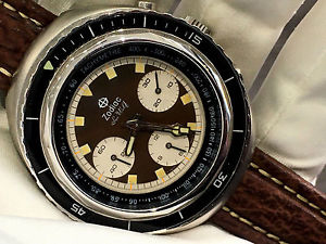 Vintage Zodiac Seawolf Watch, Diver, Chronograph Valjoux 72, Panda Dial, Rare