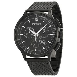 Movado 0606804 Mens Black Dial Analog Quartz Watch with Stainless Steel Strap