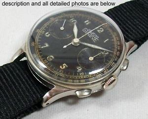 VINTAGE UWECO UNIVERSAL GENEVE CALIBRE 385 GILT DIAL MILITARY CHRONOGRAPH 1930's