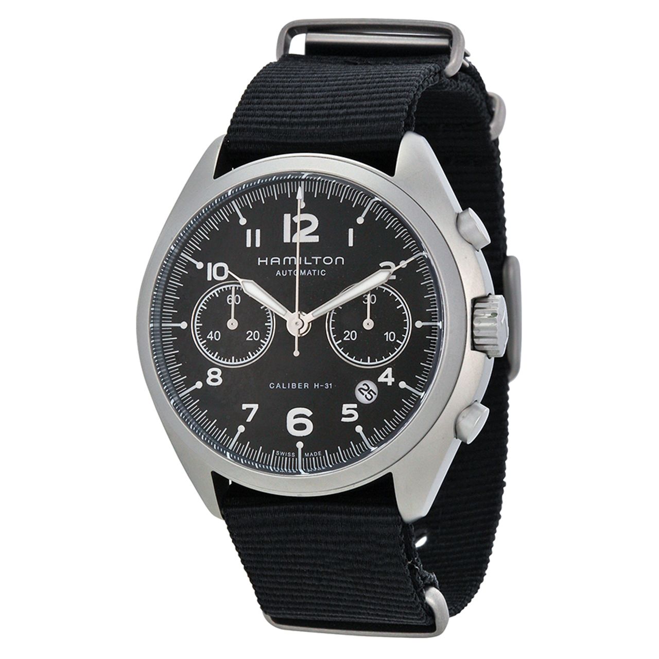 Hamilton H76456435 Mens Black Dial Analog Automatic Watch with Canvas Strap