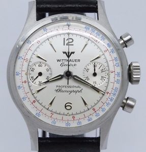 VINTAGE Wittnauer Professional Chronograph Mens 35mm Steel Watch 3256 228-T 14Y