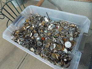Huge Watch parts lot Tub of 75 lbs Pocket wrist watches & Movements for repair