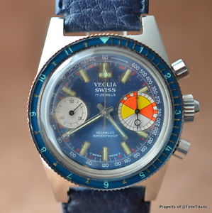 VEGLIA VINTAGE 200M SKIN DIVER CHRONOGRAPH VALJOUX 7733 BLUE ACRYLCI BEZEL YACHT