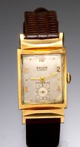 Vintage Luxery Dress 14K Gold Gruen Curvex Watch with Fancy Lugs CA1940s