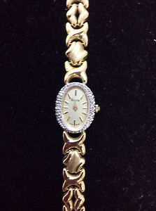 Womens Vintage Bulove Watch 14K Gold 10 Diamonds
