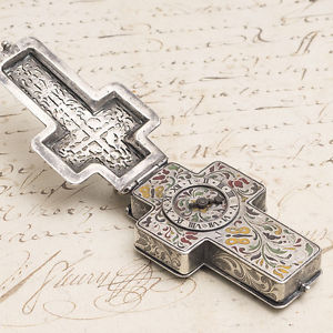 Antique NEO-RENAISSANCE SILVER & ENAMEL CROSS-SHAPED BISHOP Pocket Watch