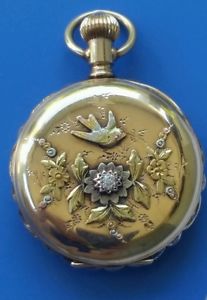 Antique Elgin 14k Multi Colored Gold  Diamond Ladies Pocket Watch Estate