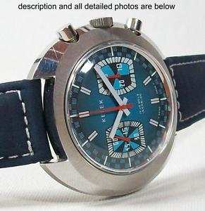 VINTAGE KELEK VALJOUX 7733 BIG CASE RARE BLUE RACING DIAL BEAUTIFUL CHRONOGRAPH