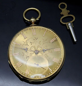 GENEVA JAMES COURVOISIER 1870s FLORAL DESIGN SOLID 18K YELLOW GOLD POCKET WATCH