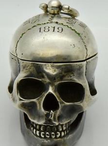 MUSEUM French Silver Verge Fusee Doctors Skull Memento Mori pocket  watch c1819