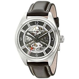 Hamilton H72515585 Mens Silver Dial Analog Automatic Watch with Leather Strap