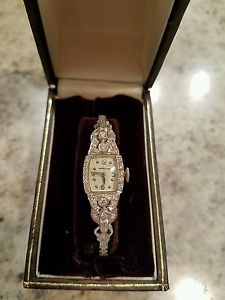 Vintage 1951 14k White Gold Diamond Women's Hamilton Wristwatch Watch