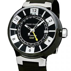 Pre-Owned Louis Vuitton Tambour GMT SS(PVD)/Rubber Black Men's Watch Q113K, MR