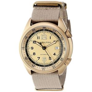 Hamilton H80435895 Mens Beige Dial Analog Automatic Watch with Canvas Strap