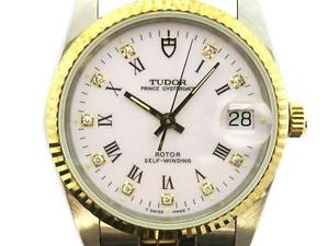 Auth Tudor Stainless Steel 18K Yellow Gold Watch White/ Gold/ Silver