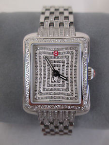 NEW Michele Deco Moderne II PAVE Diamond Dial Watch & Diamond Band MWW06Y000021