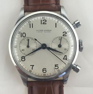 Vintage Ulysse Nardin 38mm chronograph wristwatch steel Valjoux 22 NR