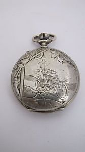 ANTIQUE HEBDOMAS 8 DAYS SWISS POCKET WATCH HARLEY DAVIDSON INDIANA CAR FORD