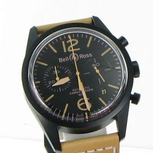 Bell & Ross Vintage 126 Heritage Chronograph Black Dial Leather Watch New $4600