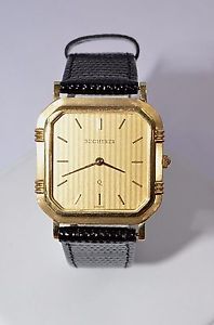 W516- BUCHERER 18K CHAMPAGNE GOLD MEN'S WRIST WATCH NEW LEATHER BAND