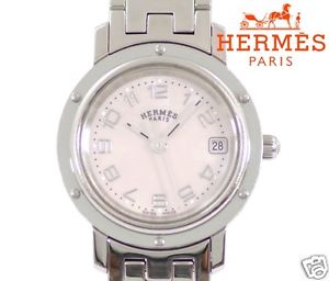 Auth HERMES Clipper Nacle CL4.210 SS Quartz Pink Shell dial Women's watch
