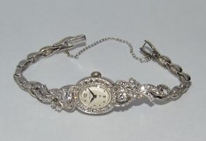 Antique 1920s  3ct VS1 G TCW Diamond Hamilton 14k White Gold Ladies Watch